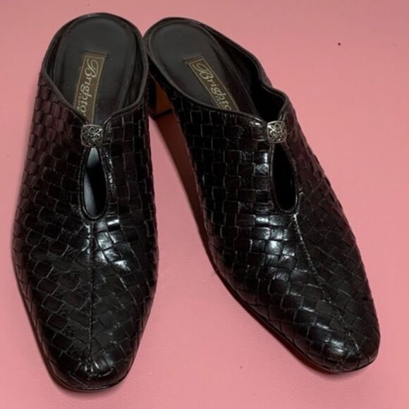 Vintage Brighton Tynan Woman’s Size 8 Brown Woven Leather Snip Toe Heeled Mule - Picture 9 of 9
